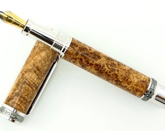 Aangepaste houten vulpen - zwarte ash burl - rhodium en zwart titanium hardware - 860FPXLB