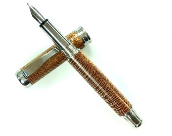 Wooden Fountain Pen - made from beautiful Silky Oak - Fine Writing Pen - Made In USA Stainless Steel Hardware - 006FPSSD