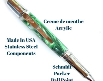 Custom Acrylic Pen  Hand Turned - Beautiful Creme de menthe Acrylic - Made In USA Stainless Steel Hardware - 006BPA