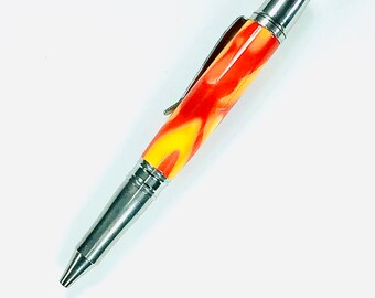 Custom Acrylic Pen  Hand Turned - Beautiful Red and Orange Acrylic - Made In USA Stainless Steel Hardware -  009BPB