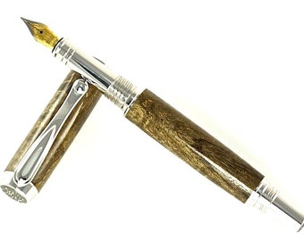 Pluma estilográfica de madera personalizada - Curly Metalic Pyinma - Herrajes de titanio negro y rodio - 760FPA