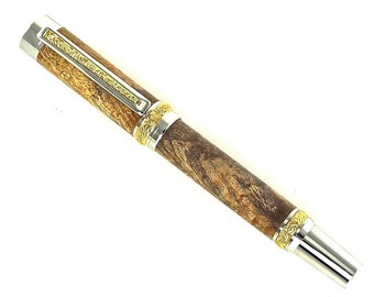 Penna a sfera in legno personalizzata - Acero tinto viola - Hardware in titanio rodiato e dorato - Codice articolo 756RBF