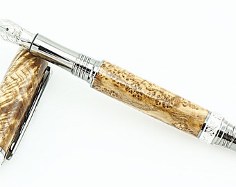 Custom Wooden Fountain Pen - Black Ash Burl - Fountain OR Rollerball - Black Titanium and Rhodium - Stock# 838FP/RB CNB