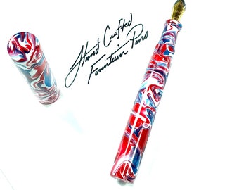 Acrylic Fountain Pen - Patriotic Red White And Blue Acrylic - See Video - Bespoke Kitless Fountain Pen - 002BSF