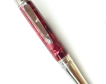 Custom Acrylic Pen  Hand Turned - Beautiful Red Acrylic - Made In USA Stainless Steel Hardware - 004BPA
