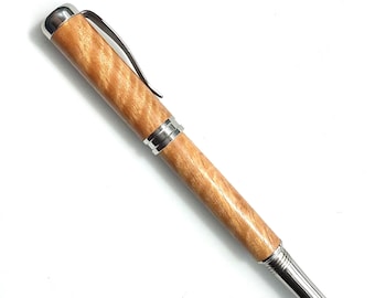 Pluma estilográfica de madera - Beautiful Figured Curly Pyinma - Hardware de acero inoxidable Made In USA - 003FPSSG