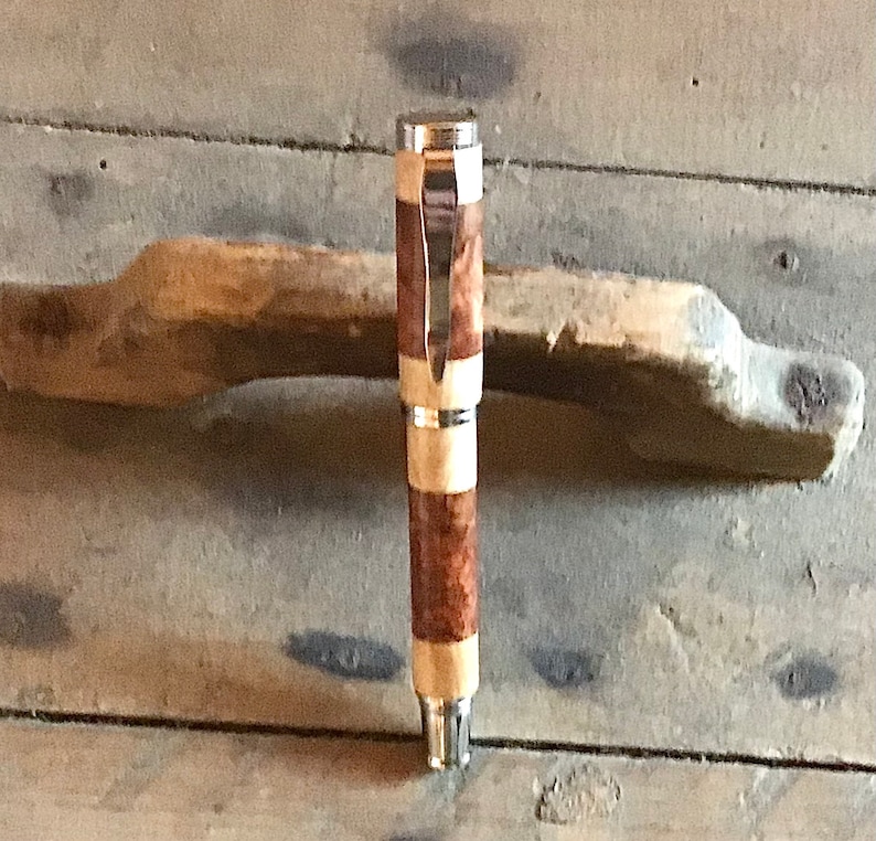 Handcrafted Wooden Rollerball Pen - Amboyna Burl with Maple - Ma