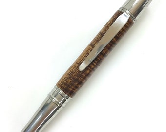 Custom Wooden Ball Point Pen - Hand Turned Beautiful Curly Koa - fine writing pen - Made In USA Stainless Steel Hardware - 005BPB