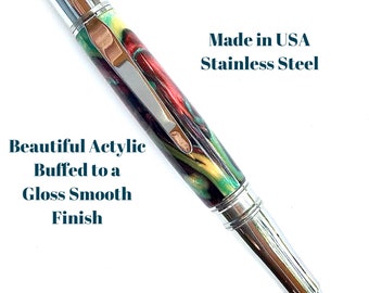 Custom Acrylic Pen  Hand Turned - Beautiful Carnival of colors Acrylic - Made In USA Stainless Steel Hardware - 007BPA