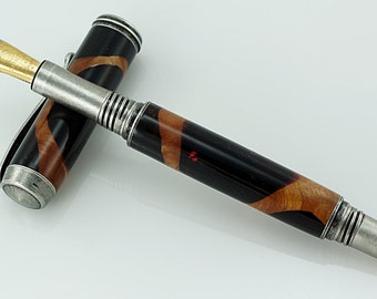 Anpassad träpenna - Anpassad reservoarpenna - Lönn och akryl - Antik tennbeslag - 831FPB