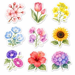 Spring Summer Watercolor Flower Digital Stickers PNG | Printable Floral Sticker Pack for GoodNotes, Journaling & Planner Decor