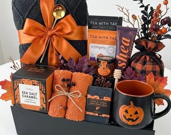 Cozy Fall Gift Box for Women, Halloween Care Package for Her, Self Care Basket, Birthday Gift Set, Dark Purple and Brown Gift