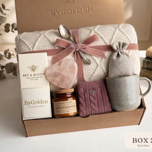 Classy Gift Basket for Women, Thoughtful Care Package, Soft Blanket and Cozy Socks, Relaxation Gift Set, Pampering Present, Gift for Her