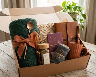 Cozy Gift Basket for Her, Thoughtful Encouragement Gift, Mom Care Package, Hygge Gift Set, Thinking of You Box, Self Care Gift, Blanket Set