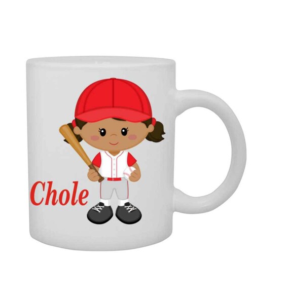 cup with girl baseball player, girls personalized mug, girl baseball player mug, customized cup, girl baseball player cup, red head girl cup