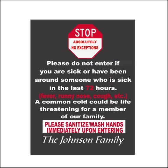 sign for sick households warning sign not to visit unless | Etsy