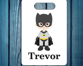 Backpack tag, super hero bag tag, custom tag, personalized tag, lunch box tag, kids luggage tag, diaper bag tag, tag, bags and purses tag,