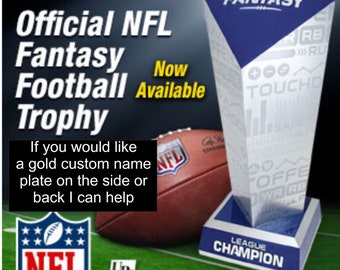 18" Tall Official NFL fantasy Football Trophy, Personalized gold plate option available