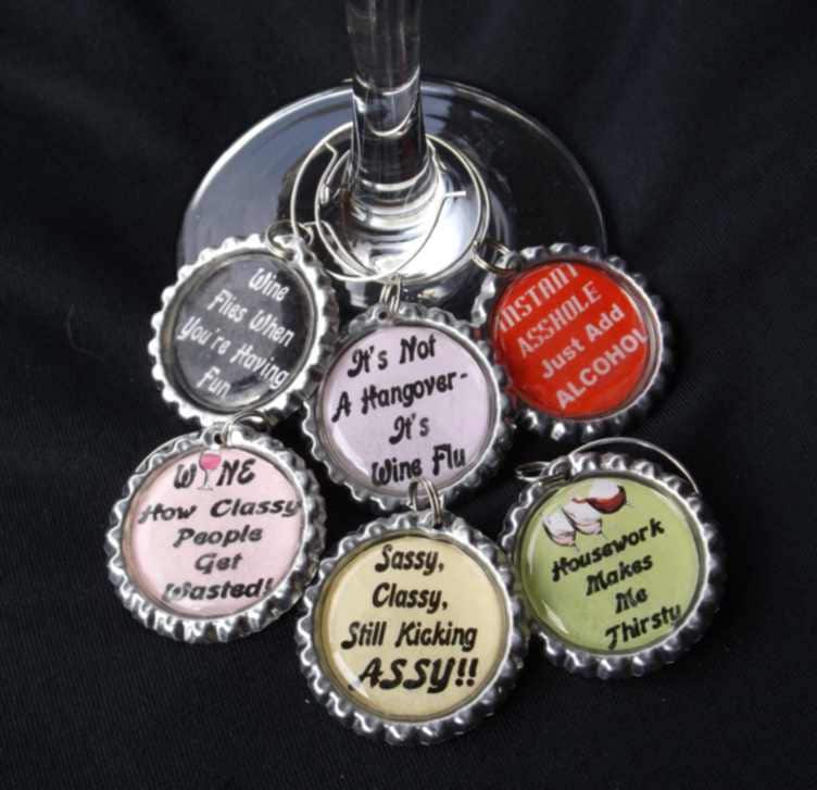 funny wine charms, funny drink charms, wine glass charms, wine lovers