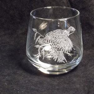 hand engraved whiskey glasses, hunters drink glass, hand engraved wildlife glass, 4 hand engraved glass, deer, pheasant, dog, quail glass image 6