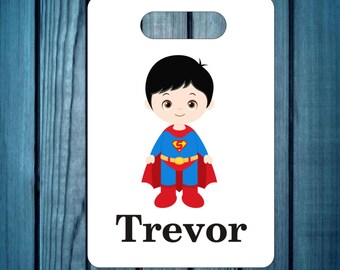 Backpack tag, super hero bag tag, custom tag, personalized tag, lunch box tag, kids luggage tag, diaper bag tag, tag, bags and purses tag,