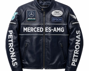 Vintage 90s Mercedes AMG Petronas Leather Racing Jacket, F1 Inspired Motorcycle Jacket, Formula1 Apparel,
