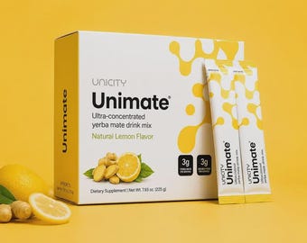 Unicity Unimate Yerba Mate Drink Mix Natural Lemon Flavor | Energy & Focus Supplement | Antioxidant Wellness Drink |