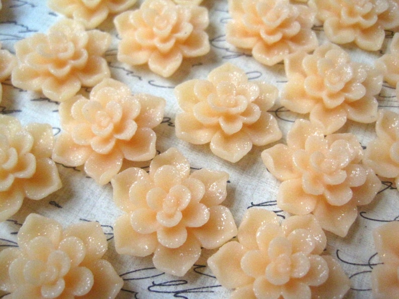Peach Resin Flower Cabochons / 6 to 12 Pcs 24mm Peach Glitter Etsy