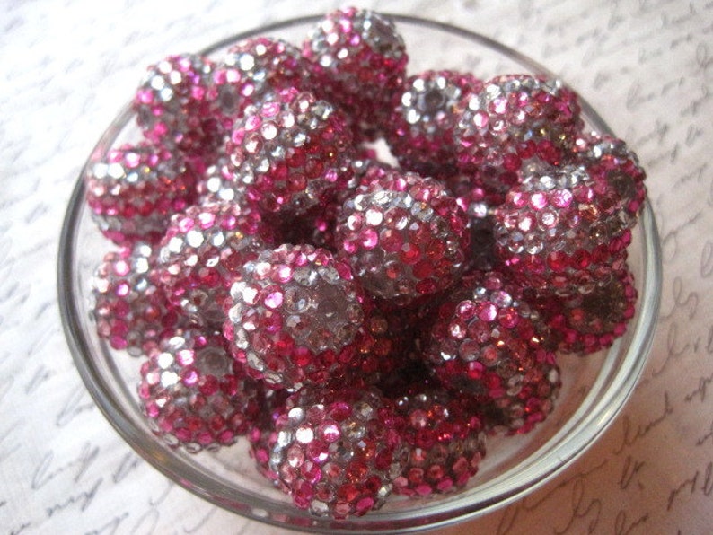 20mm Red and Gold Stripe Resin Rhinestone Chunky Bubblegum Beads 20 pc