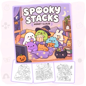 Spooky Stacks Coloring Book | 30 Cute Spooky Pages + 10 Free Pages, Adorable Halloween Creatures, Cozy Monster Piles & Printable PDF Adults