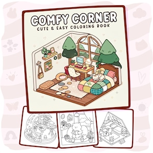 Comfy Corner Coloring Book | 40 Cozy Room Pages + 10 Free Pages, Cute Hygge Interiors, Relaxing Spaces & Cottage Rooms, Printable PDF Adults