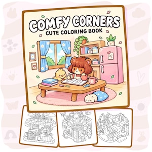 Comfy Corners Coloring Book  40 Cozy Pages + 10 Free Pages, Cute Home Scenes, Relaxing Everyday Moments & Hygge Spaces, Printable PDF Adults