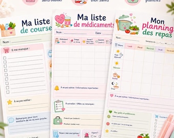 Pack de 3 fiches imprimable pour senior - Organisation quotidienne - PDF à imprimer - Aidant et Auxiliaire de vie