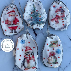 Christmas Oyster Shell Hanging Decorations. Set of 5. Gift for her. Christmas Gift. Keepsake.