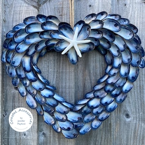Mussel Shell Heart Wreath: Coastal Home Decor, Starfish Accent, Indoor Use