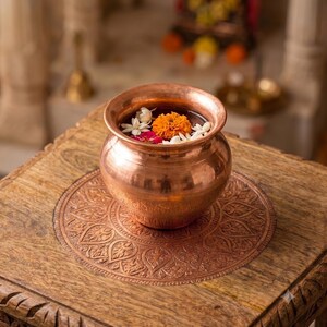 SkyWins [300 ml] Puja Handmade Copper Vessel Kalash Pot Drinkware for Pooja Ayurvedic Lota for Home and Temple(90 gm, 3 No) SW5