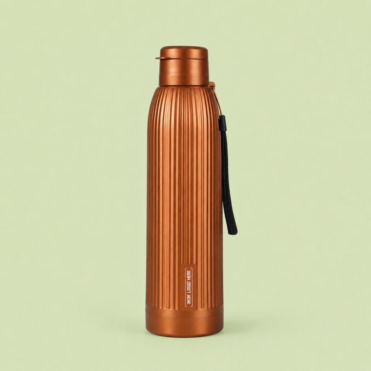Copper Insulated Water Bottle with Strap Ribbed Metal Travel Flask,…