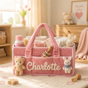 Custom Name Diaper Caddy, Personalized Nursery Organizer Basket, Baby Essentials Storage, New Mom Gift, Baby Shower Gift