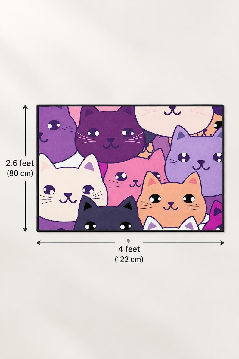 Purple Cartoon Cat Rug, Polyester Area Carpet for Bedroom (2.5x4 Feet ...