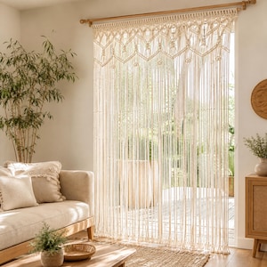 Makramee-Vorhang, Boho-Fenstervorhang, Wandbehang aus 100 % Baumwolle, Boho-Raumteiler, elfenbeinfarbener Makramee-Türvorhang, Boho-Wohndekoration