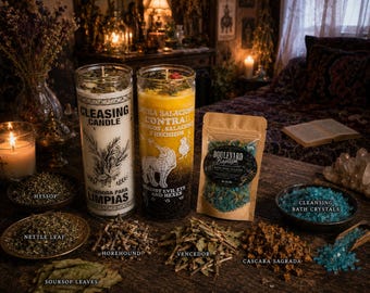 Protection Ritual Kit, Hex Removal, Evil Eye, 7-Day Candles, Herbal Bath Soak