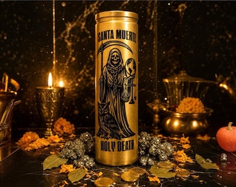 Gold Santa Muerte 7 Day Prayer Candle – Fixed Abundance Ritual Candle for Wealth & Prosperity