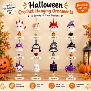 Halloween Crochet Ghost Ornament Pattern PDF | Devil, Vampire, Witch, Bat Designs Amigurumi Ghost Pattern