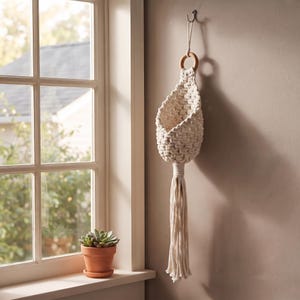 Handgemaakte macramé plantenhanger muurmand, handgeweven katoenen touw hangmand, boho muurplanter, plantenhouder voor binnen