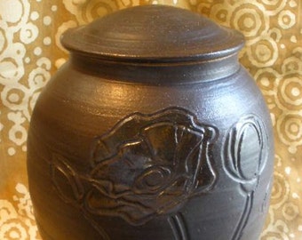 Cremation Urn with Poppy design in Espresso glaze