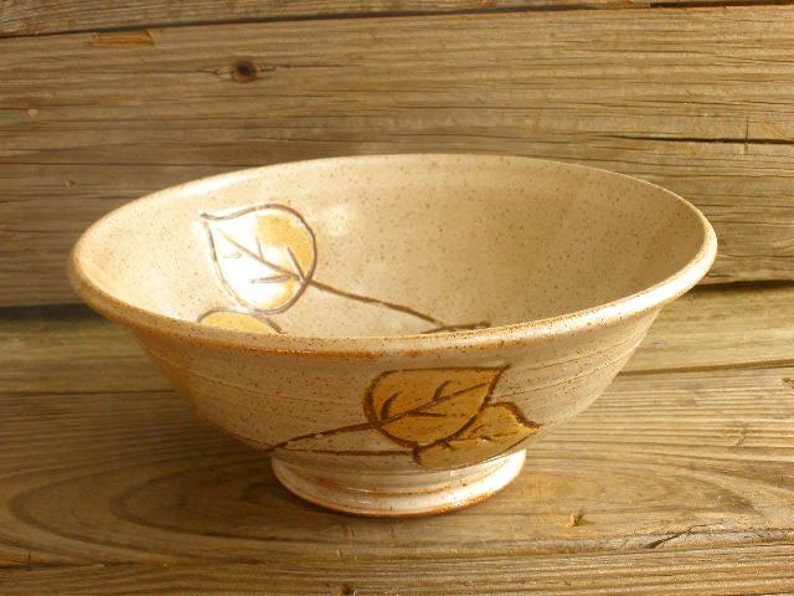 Aspen Leaf Stoneware Pottery Bowl image 1