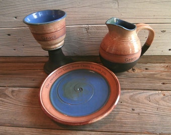 The Grace of the Lord, Stoneware Pottery Communion set