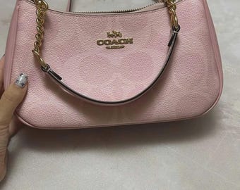 Vtg COACH Legacy Mauve Pink White Stitching Pebbled Leather Turn