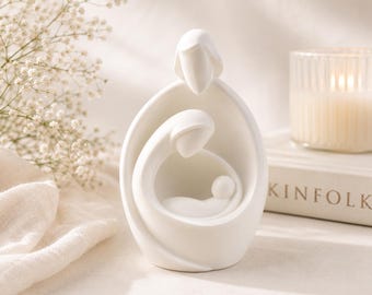 Modern Christian Home Decor, Holy Family Statue, Catholic Gift, Minimalist Religious Decor, Faith Inspired Shelf Accent