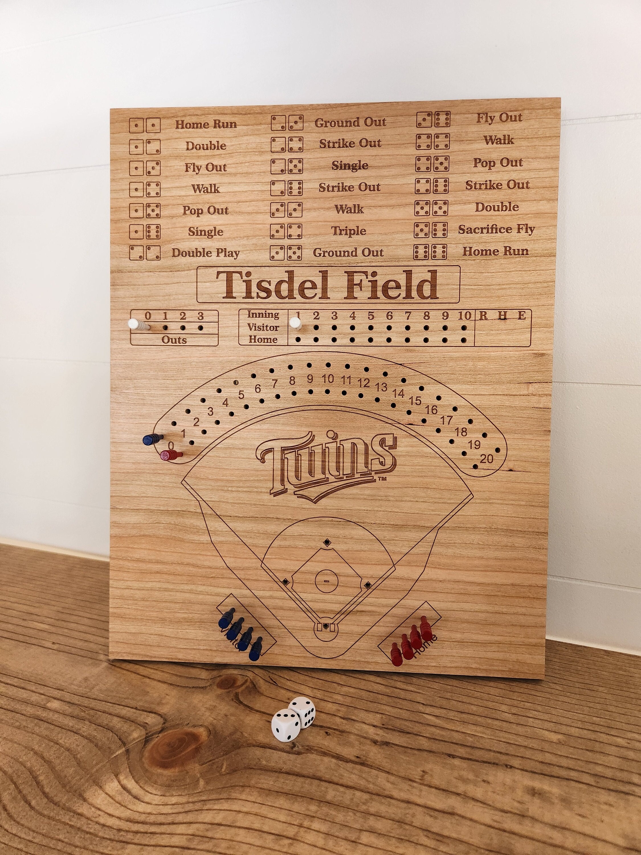 Baseball Board Game - Personalized, Maple, Custom, College, MLB, School Dice game